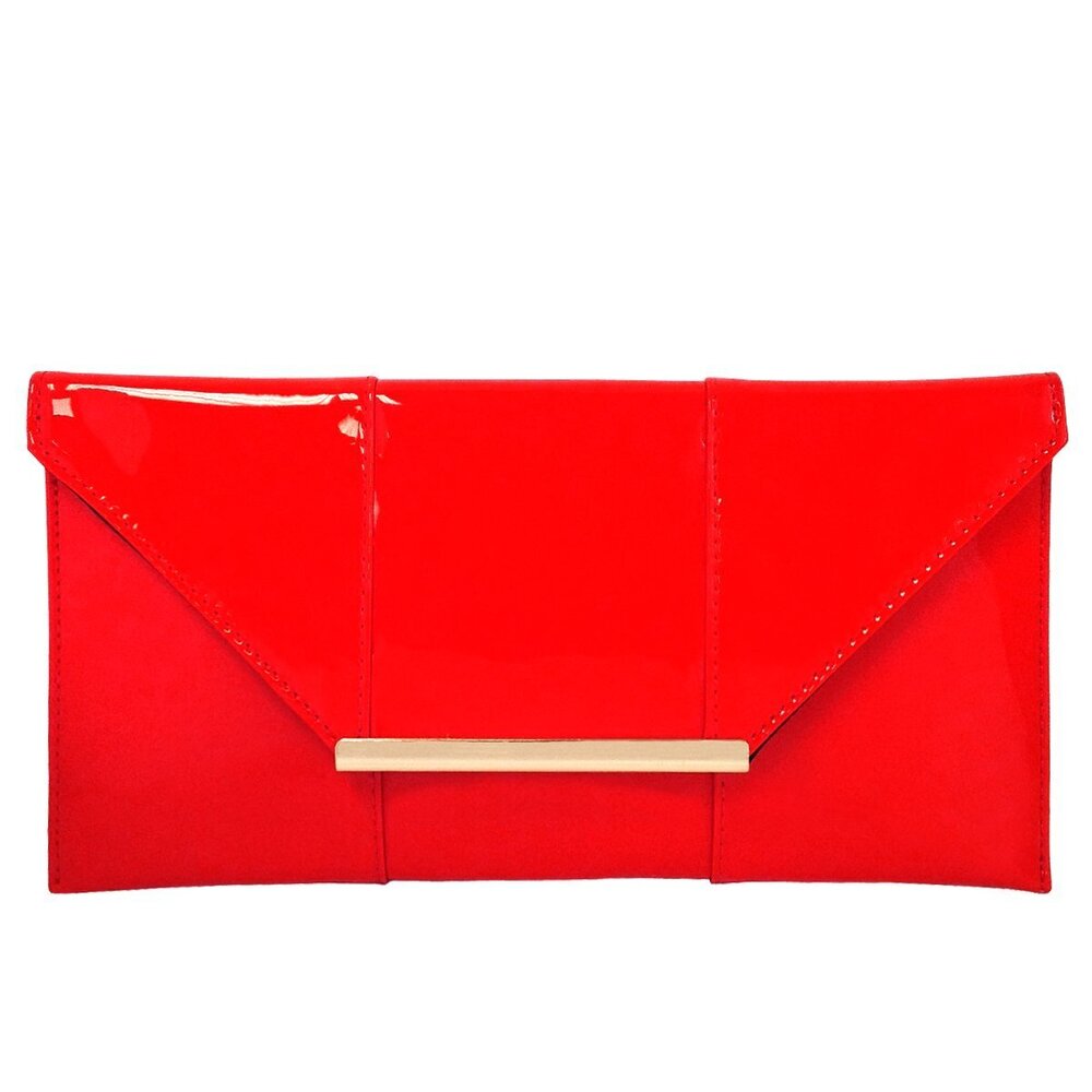 4919 Faux Patent Leather Envelope Candy Clutch, Red Medium